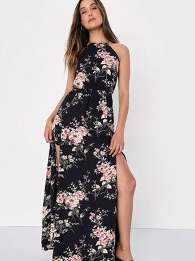 Lulus Feel The Music Midnight Blue Floral Maxi Dress - size XL